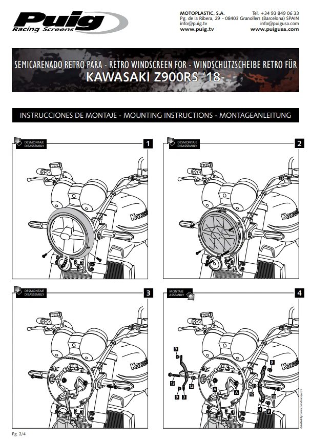 Puig Rétro Semi Carénage Écran Noir Fumé Sombre Kawasaki Z 900 RS 2018 - 2024 - Photo 3/4