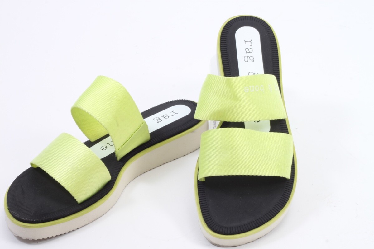 Rag & Bone Mila Chartreuse Canvas Double Strap Platform Slide Sandals Size 38