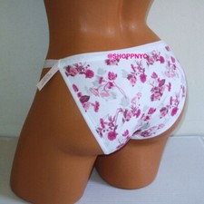 Victoria's Secret Cotton String Bikini Panty S L XL White Pink Floral nwt