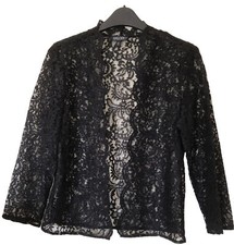 Episode Black Lace Evening Jacket - Size Medium - Scalloped Both Front Edges