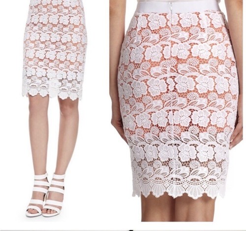 Rebecca Minkoff Womens Angelica Pencil Skirt White Floral Lace Stretch Lined XS - Picture 7 of 8