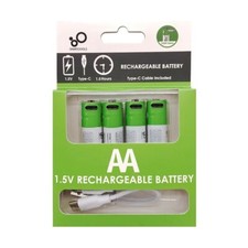 USB AA Lithium-Ion Rechargeable Battery 1.5V 2600mWh Type C Fast Charge (4 Pack)
