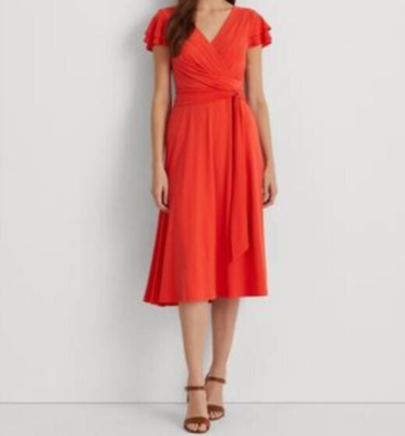 ralph lauren orange wrap dress NWT Lauren Ralph Lauren Wrap Dress Midi Womens Size 10 Retail $165 Orange