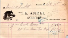 E Andel Saddlery Evansville IN 1917 Billhead Horse Vignette