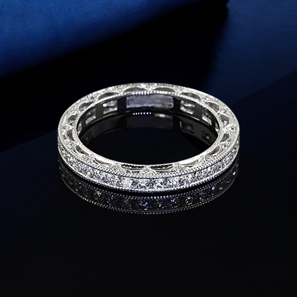 Platinum Wedding Band Round Cut 1.00 Carat Lab Grown PT950 Diamond Size 6 7 8-image