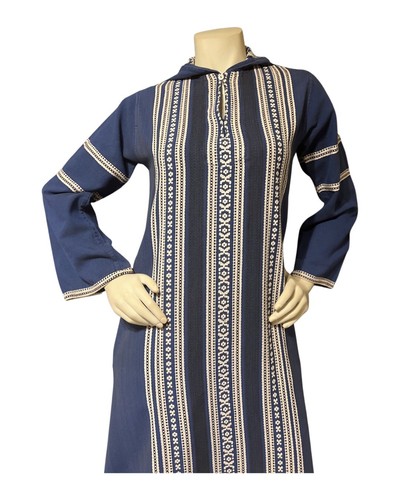 VTG 70s Greek Caftan Dress W Hood The Mykonos Mod Lounger Bohemian Hand Woven M - Picture 17 of 17