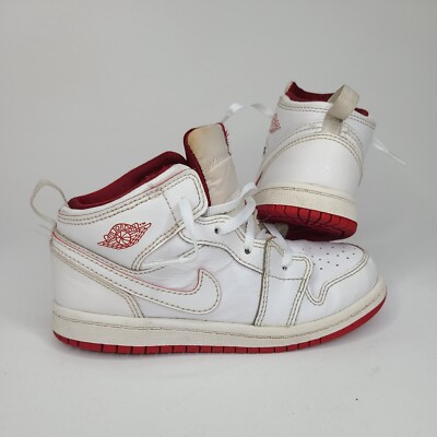 Nike Air Jordan Mid TD White Red Leather Toddler Kids Sneakers