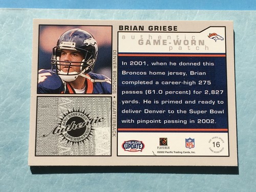 Heads Update 2002 Brian Griese parche de 3 colores/115 | reliquia de los broncos | de Michigan - Imagen 6 de 6