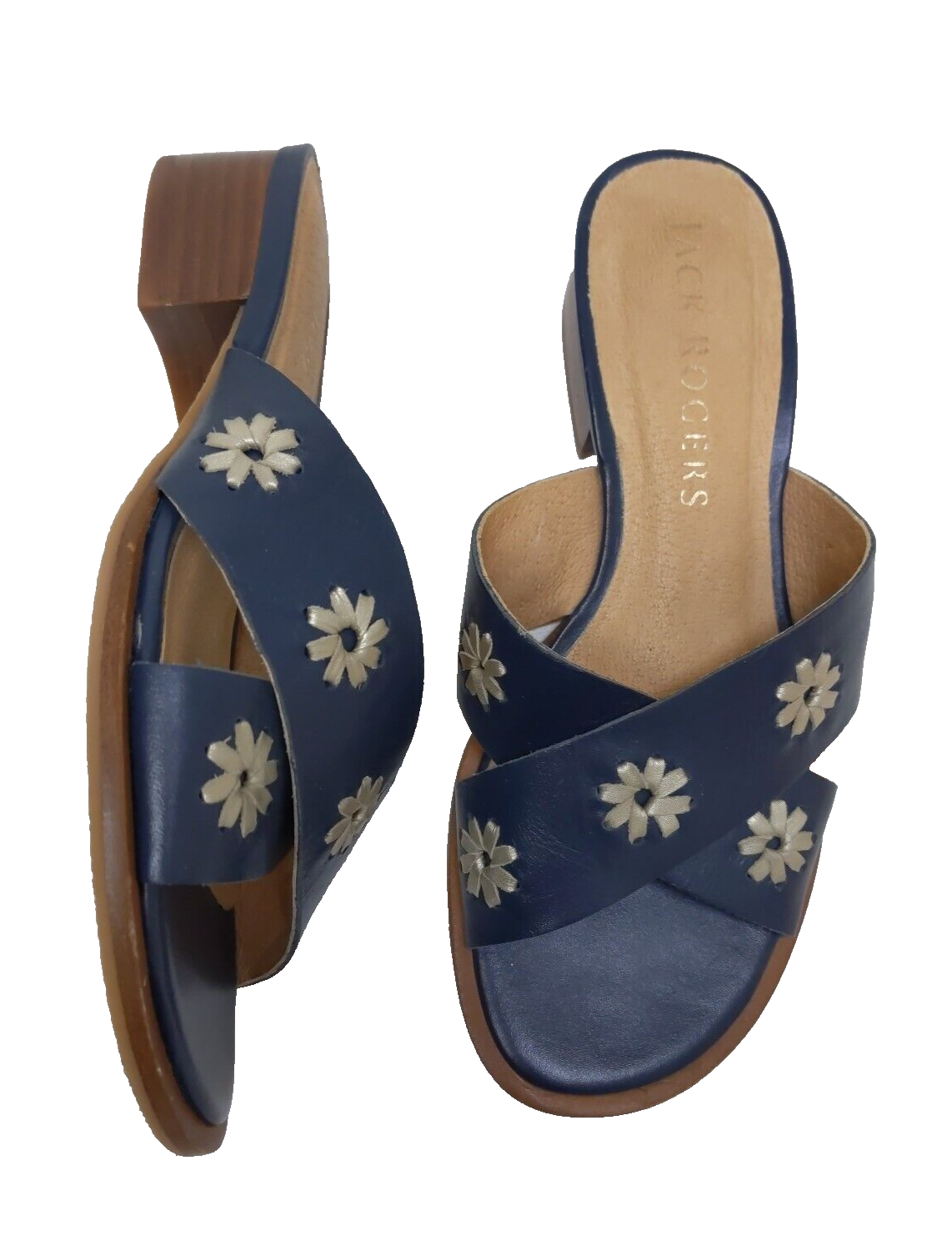 APL $138 JACK ROGERS 5 M Sandalo Rondelle City Navy Argento