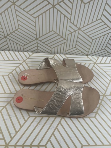 Anthropologie Monica Metallic Gold Leather Slide Sandals Size 7M - Picture 2 of 4