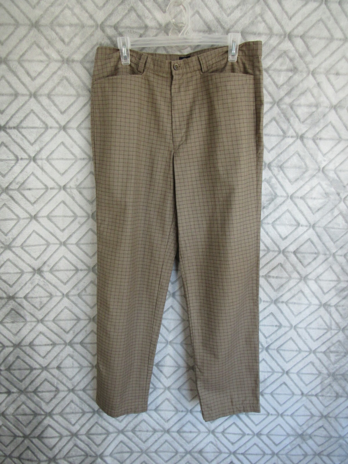 Dockers Pants Size 14 Brown Plaid Flat Front Button Zipper Pockets Belt