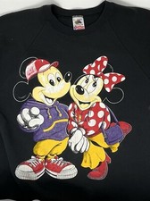 Vintage 1990s Mickey Minnie Big Graphic Black Sweatshirt L Fits Smaller