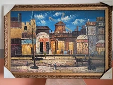 Paris Painting - Hand-Painted - Oil On Canvas - Gold Frame 68X98 Cm