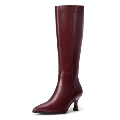 IDIFU Women's Burgundy Knee High Tall Boots Gogo Pointed Toe Low Kitten  Heel... | eBay