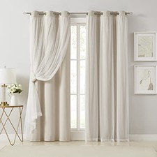 90 Blackout Curtains with Sheer Overlay Mix and 37"W x 84"L Pack of 2 Beige