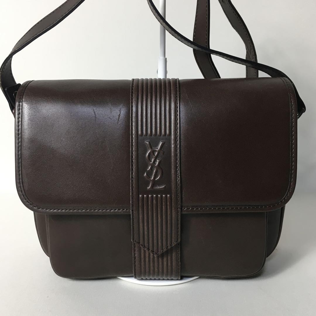 Borsa a tracolla Yves Saint Laurent in pelle marrone scuro con logo YSL autentica