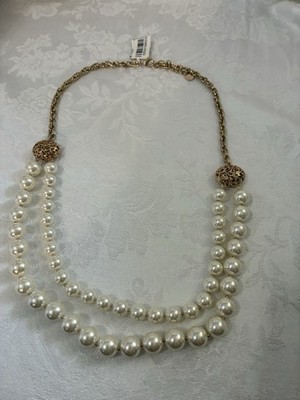 Charter Club Macys Gold Filigree  Double Strand Pearl Necklace New NWT