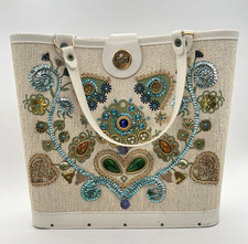 Vintage Enid Collins Style Jewel Handbag Floral Purse Bucket Bag Top Handle