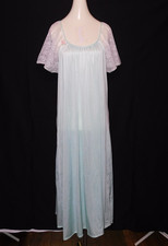 Vtg Women's 1970s Val-Mode Lingerie Blue Nylon Nightgown Flutter Sleeves Sz L