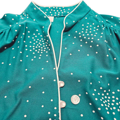 Vtg Lady Carol of New York Teal White Polka Dot Sleeveless Dress Bust 34" Belt - Picture 9 of 19