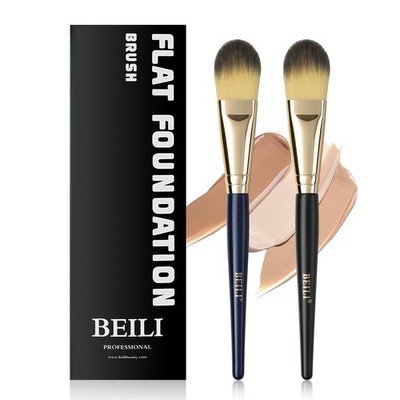 BEILI Foundation Brush Set for Liquid, Cream & Powder, Flat blue+black 2Pcs 