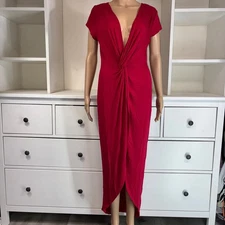Rolla Coster Women Red V Neck Twist Front Maxi Dress Size L
