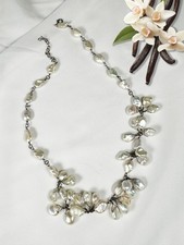 Vintage 925 Sterling Silver Keshi Pearl Necklace Baroque Freshwater Hand-Wired