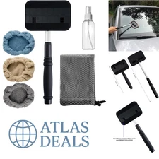 Extendable Windshield Cleaning Tool with Pivoting Head & 3 Microfiber Covers ...