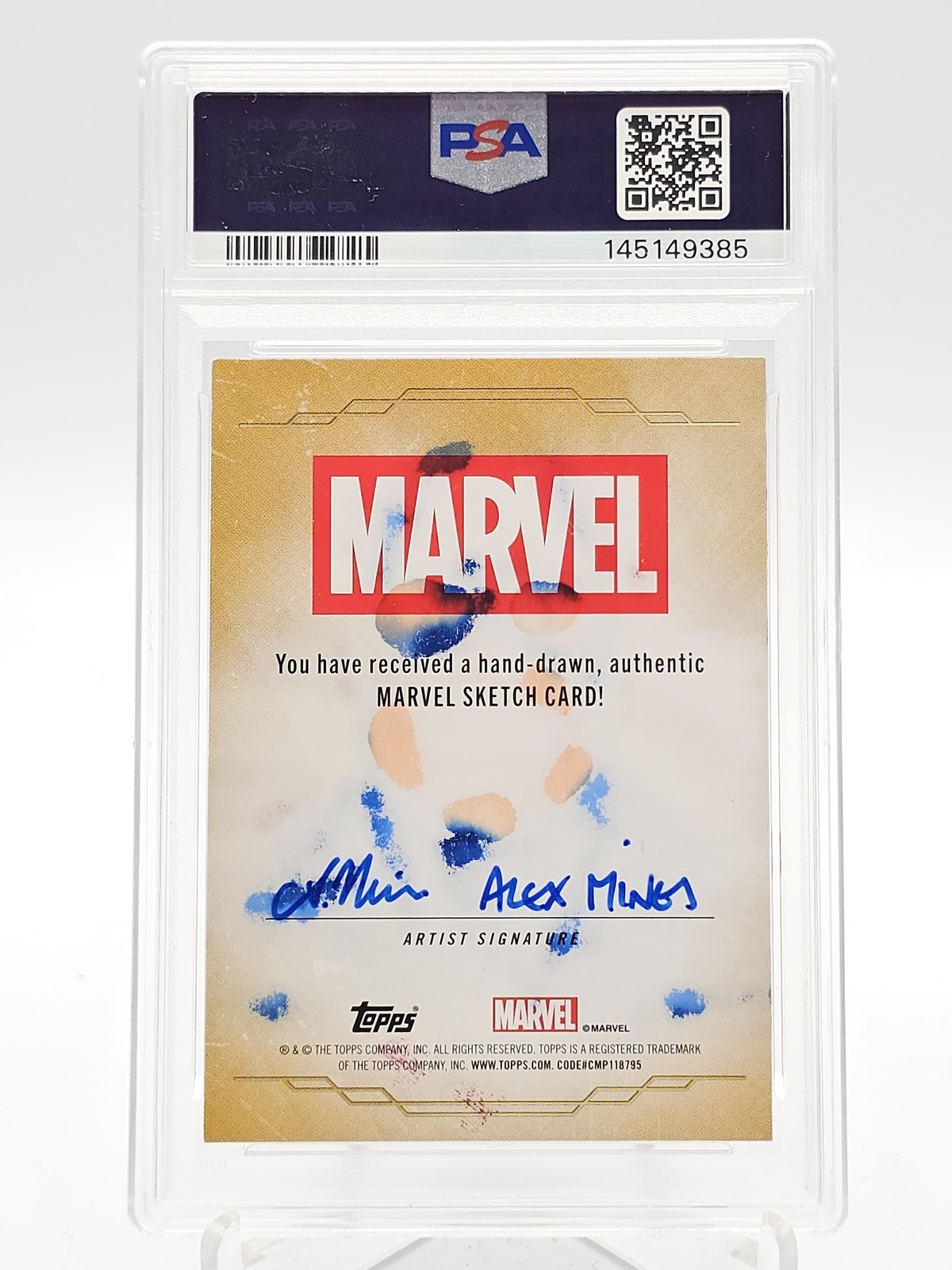 ALEX MINES 2025 TOPPS MARVEL GOLD SKETCH ARTIST AUTO CAPTAIN AMERICA PSA Q1215 view 2