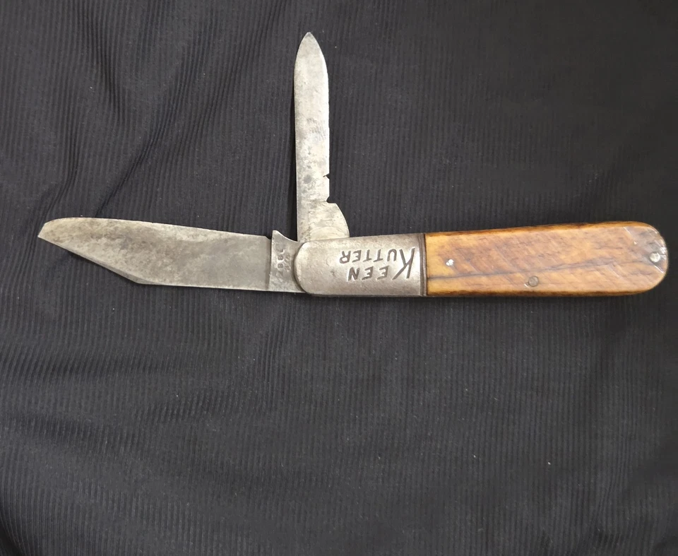 Vtg Keen Kutter K2881 3/4 Barlow Two-Blade Pocket Knife Wood/Bone Handles, USA - Image 3 of 4