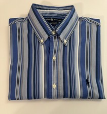 Ralph Lauren Custom Fit Large Button Down Long Sleeve Blue Stripe Shirt