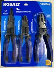 blue 3 Piece High Leverage Pliers Set - Long Nose, Diagonal & Linesman 5062989