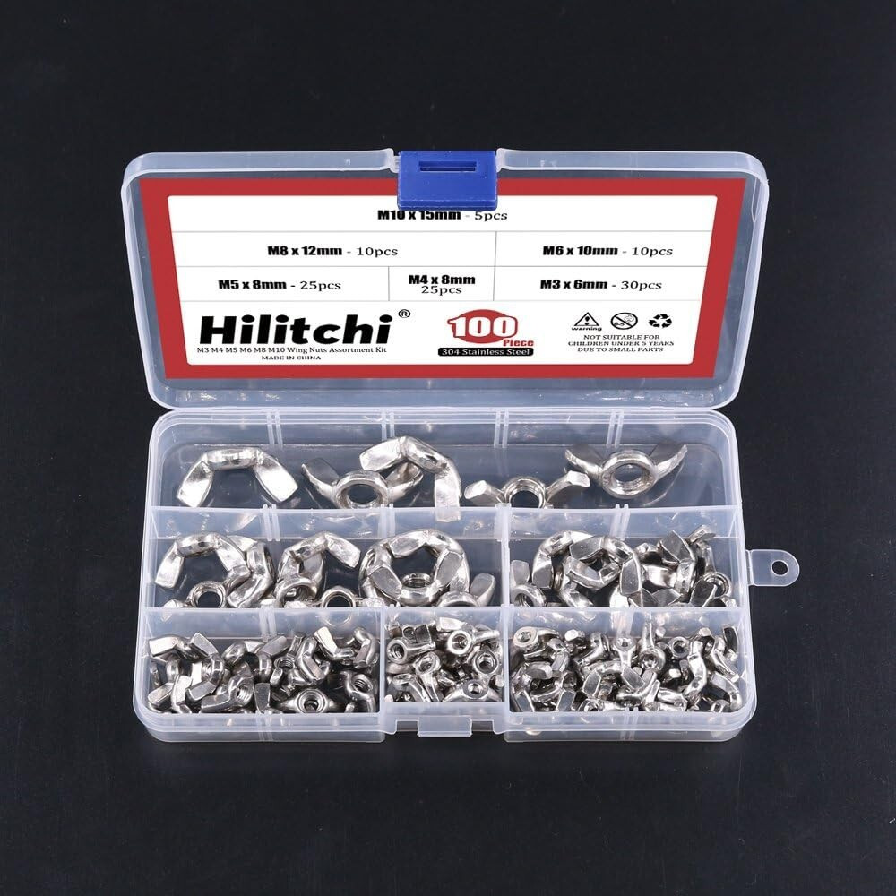 100-Pcs Butterfly Wing Nuts 304 Stainless Steel M3 M4 M5 M6 M8 M10 Assortment...