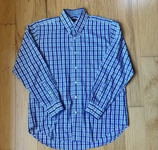 J. McLaughlin Men's Long-Sleeved Button Down Shirt Blue White Check Preppy Sz L