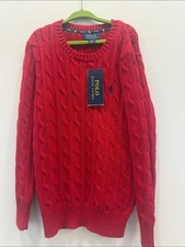 NWT Polo by Ralph Lauren Boy&rsquo;s Red Cable Crewneck Sweater - Size 7 (232)