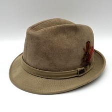 Vintage Dobbs Genuine Suede Leather Fedora Hat Mens Sz 7.5 New York Feather Read