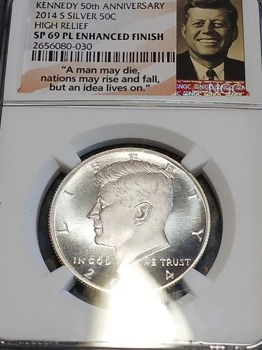 2014 S 50C ENHANCED SILVER KENNEDY HALF DOLLAR NGC SP69 PL 50TH ANNIVERSARY