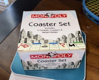 MONOPOLY COASTER SET 4 Ceramic Coasters, Game Theme, Vintage NEW SEALED open box