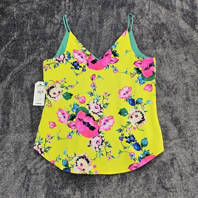 Express Floral Bright Two Way V Neck Cami Top Yellow Green Womens Size XS Resort