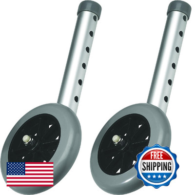 Carex 5'' Fixed Walker Wheels for Easy Glide - Pair