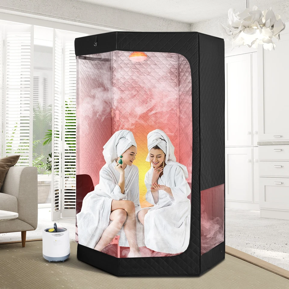 Sauna a vapor portátil super grossa 1600W 4L spa doméstico para 2 pessoas com luz vermelha, 2 cadeiras - Imagem 4 de 4