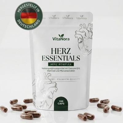 Herz Essentials Komplex Kapseln Coenzym Q10 Knoblauch OPC Hochdosiert Vegan
