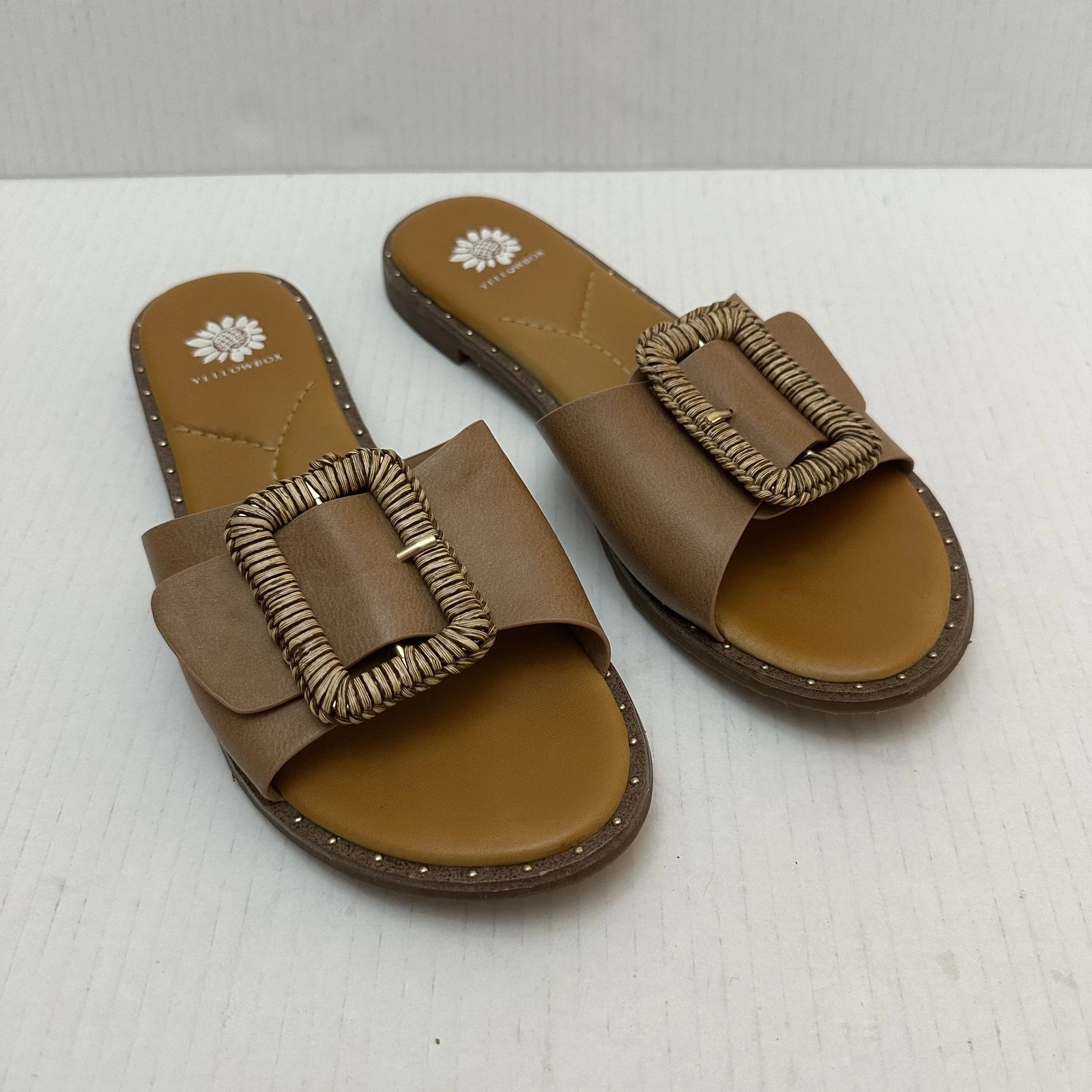 Yellow Box Wilomena Shoes Womens Size 8.5 Brown Slide Sandals Buckle Slip On