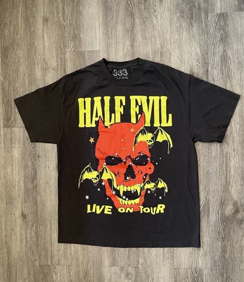 Half Evil 333 Streetwear T-Shirt Size XL Black Skull Bats Art Graphic Tee Rare