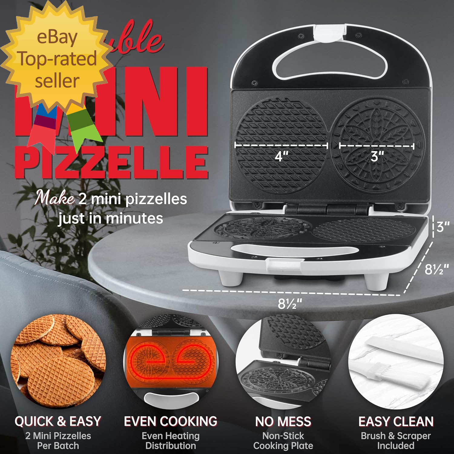 Mini Machine à Pizzelle électrique – Fait 1 Petite Gaufre