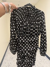 boohoo Black White Polka Dot Ruched Long Sleeve Mini Dress Women 4 Short