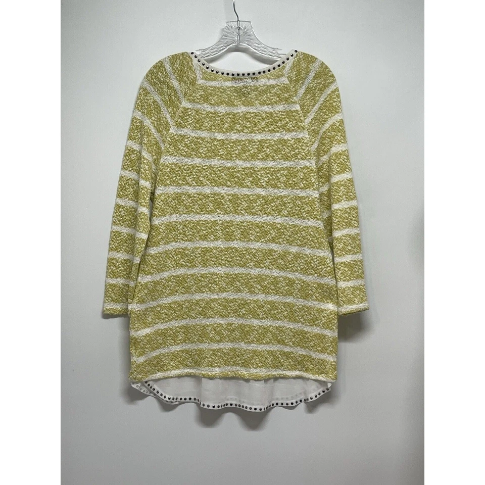 STYLE & CO SUÉTER JERSEY COLA CAMISA MEZCLA ALGODÓN RAYAS LIMA/BLANCO PXL Foto 3 de 4