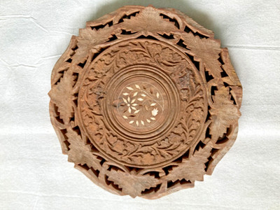 Vintage Carved Round Rosewood Small Table.  12'' Diameter, 12 3/4'' Height. India