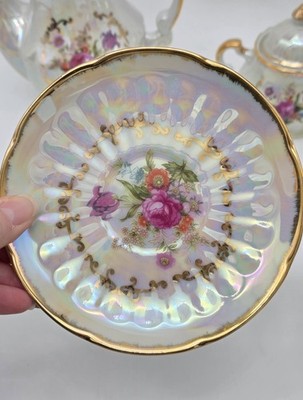 VINTAGE Fresh China Iridescent Tea Set Of 15 COMPLETE Hand Painted