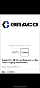 Graco 3/8" x 50' Xtreme-Duty High Pressure Nylon Spray Hose 5600 PSI